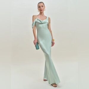Reformation 2 NWT Ronda Silk Maxi Dress in Blue Sea Glass